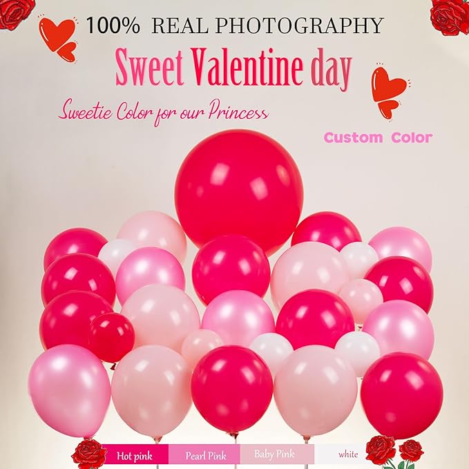 Hot Pink Balloon Garland Arch Kit 137 Pcs Pastel Pink White with Shape Lips Star Heart 4d Disco foil Balloons for Girls Birthday Engagement Galentines Valentine's Day Decorations