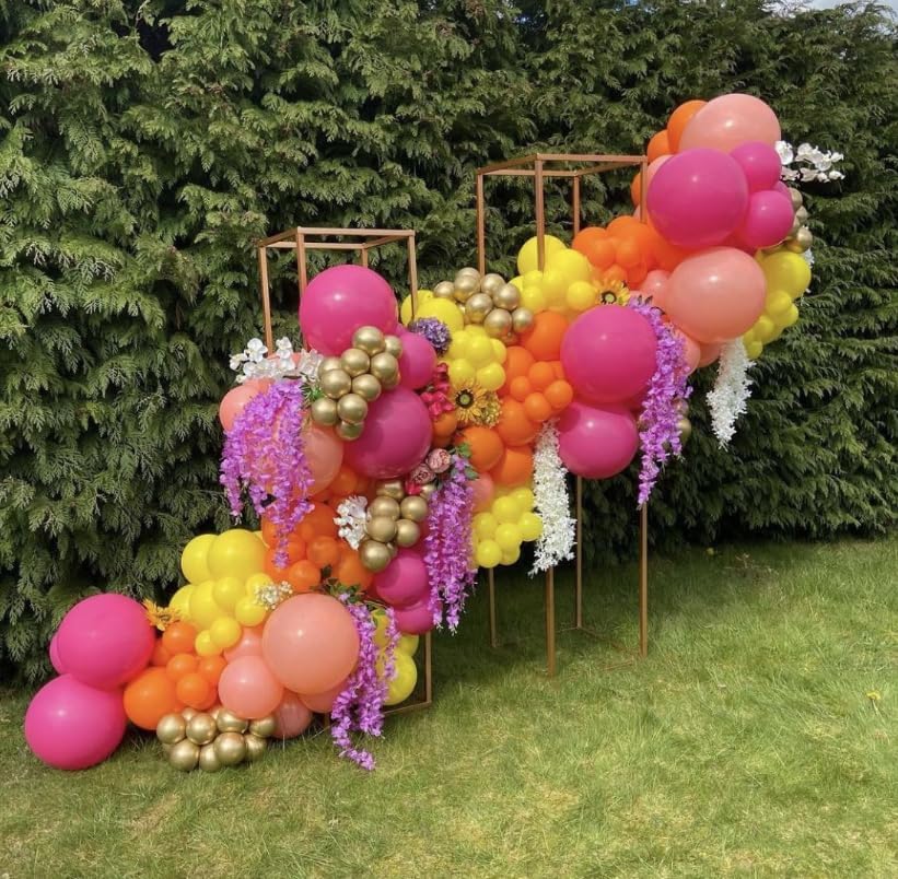 Pink Orange Yellow Balloons, 12 Inch Pink Orange Yellow and Gold Balloons for Birthday Graduation Summer Tropical Party Fall Thanksgiving Tequila Sunrise Sunset Party Decorations