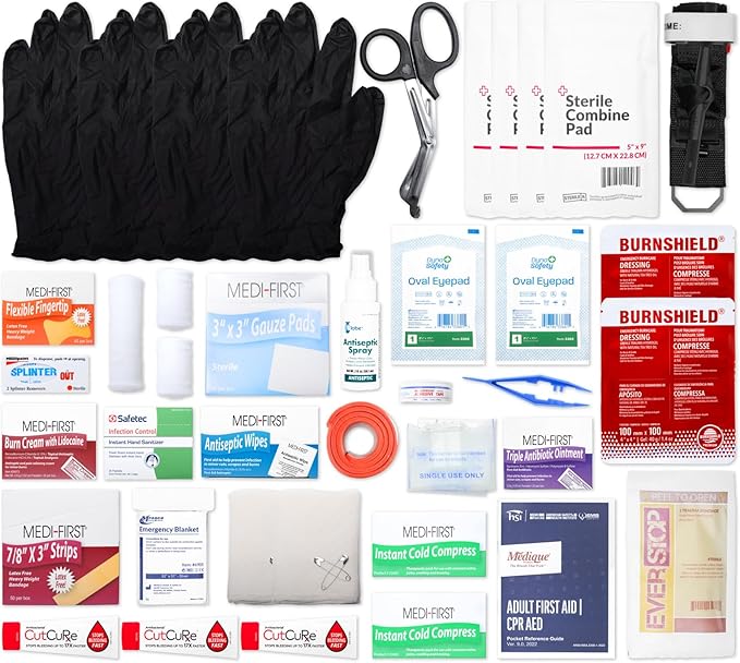 MFASCO 2 Shelf First Aid Cabinet - ANSI/OSHA Class B Type I & II - Medi First Brand Bandages - Carry or Wall Mount - Easy Restock & Refill - - White Enamel Finish - 226 Pcs - 16"x11"x4 7/8"