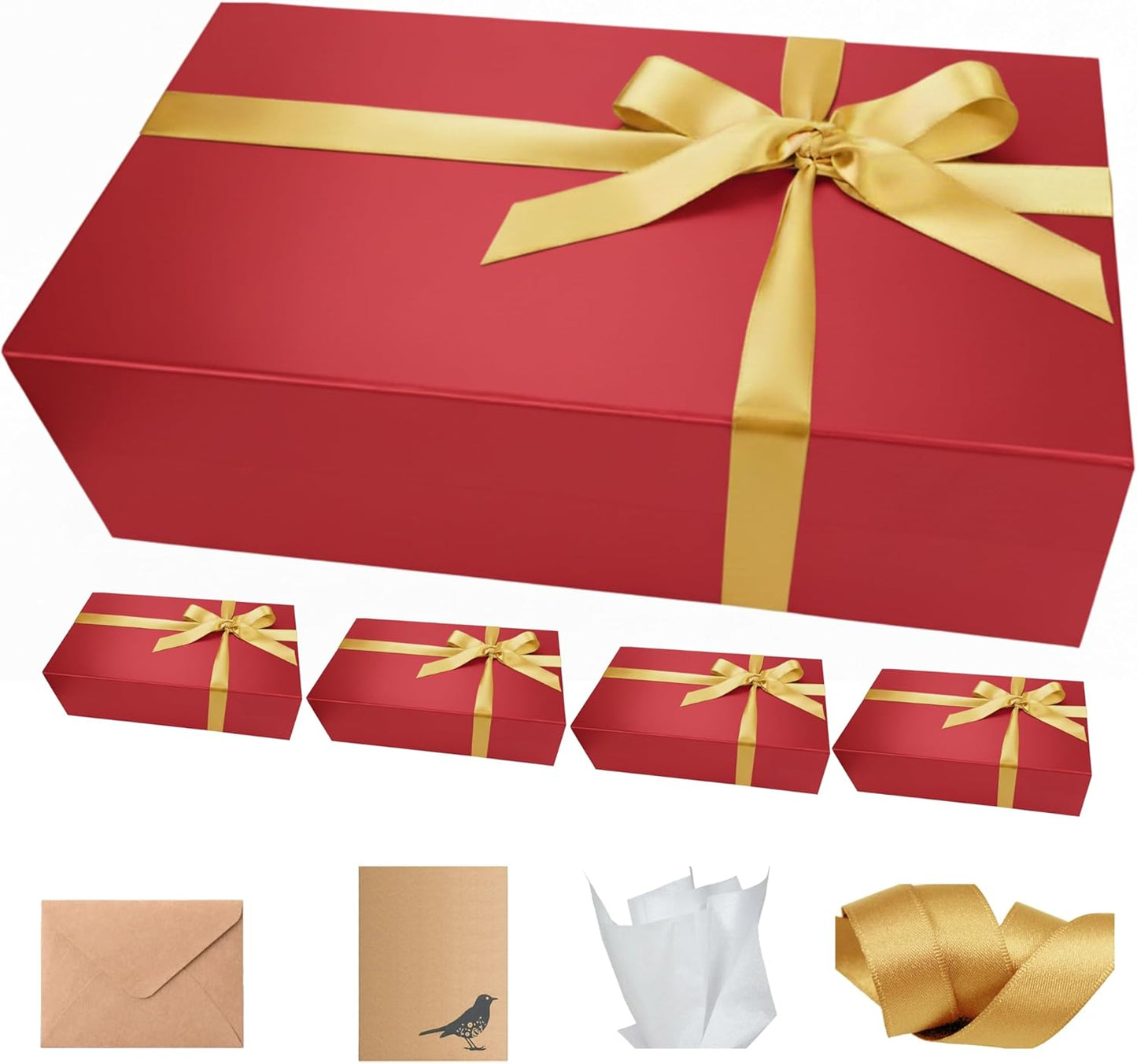 CECOBOX - Gift Boxes with Lids for Presents 13"x8.5"x4" - Matte, Collapsible Magnetic Closure Gift Box - Groomsmen & Bridesmaid Proposal Boxes, Wedding, PR, Birthdays, Holidays (Red)