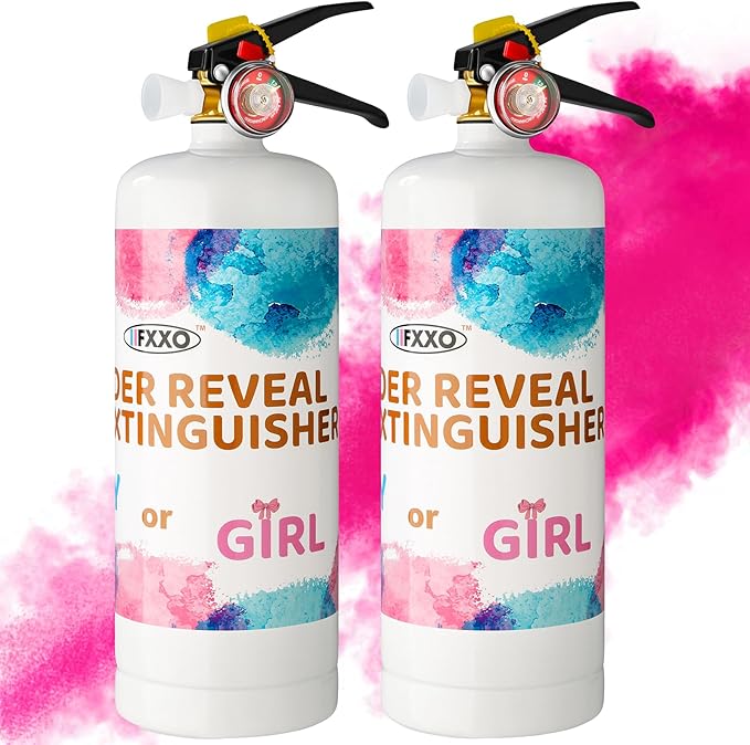 Giant Gender Reveal Fire Extinguisher Color Blasters: 2 Pcs Pink Blaster Only for Baby Girl with Pink Smoke Suitable Gender Reveal Party Decorations - Blasts 20+ Feet (Pink-Girl)