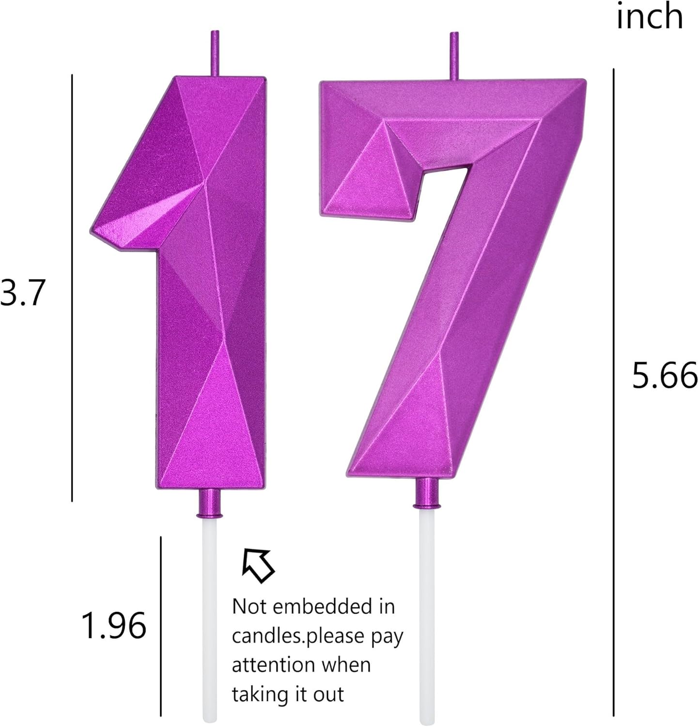 DERVENTA Large Birthday Candle Number 3D Purple 3.7 inch Party Celebration Anniversary Decoration Cake Topper 1 Piece (Number 17 Purple)
