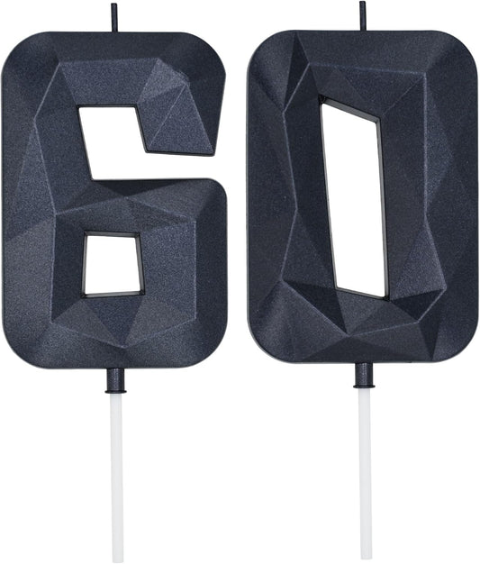DERVENTA Large Birthday Candle Number 3D Black 3.7 inch Party Celebration Anniversary Decoration Cake Topper 1 Piece (Number 60 Black)