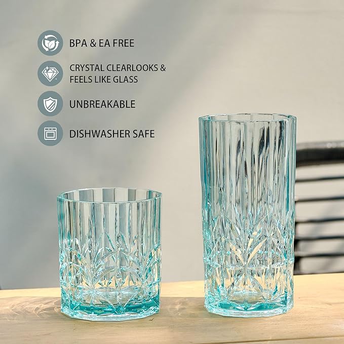 BELLAFORTE Shatterproof Tritan Tall Tumbler, Set of 4, 18oz - Myrtle Beach Drinking Glasses - Unbreakable Plastic Glasses Drinking for Gifting, Parties- BPA Free - Dishwasher Safe-Mix color