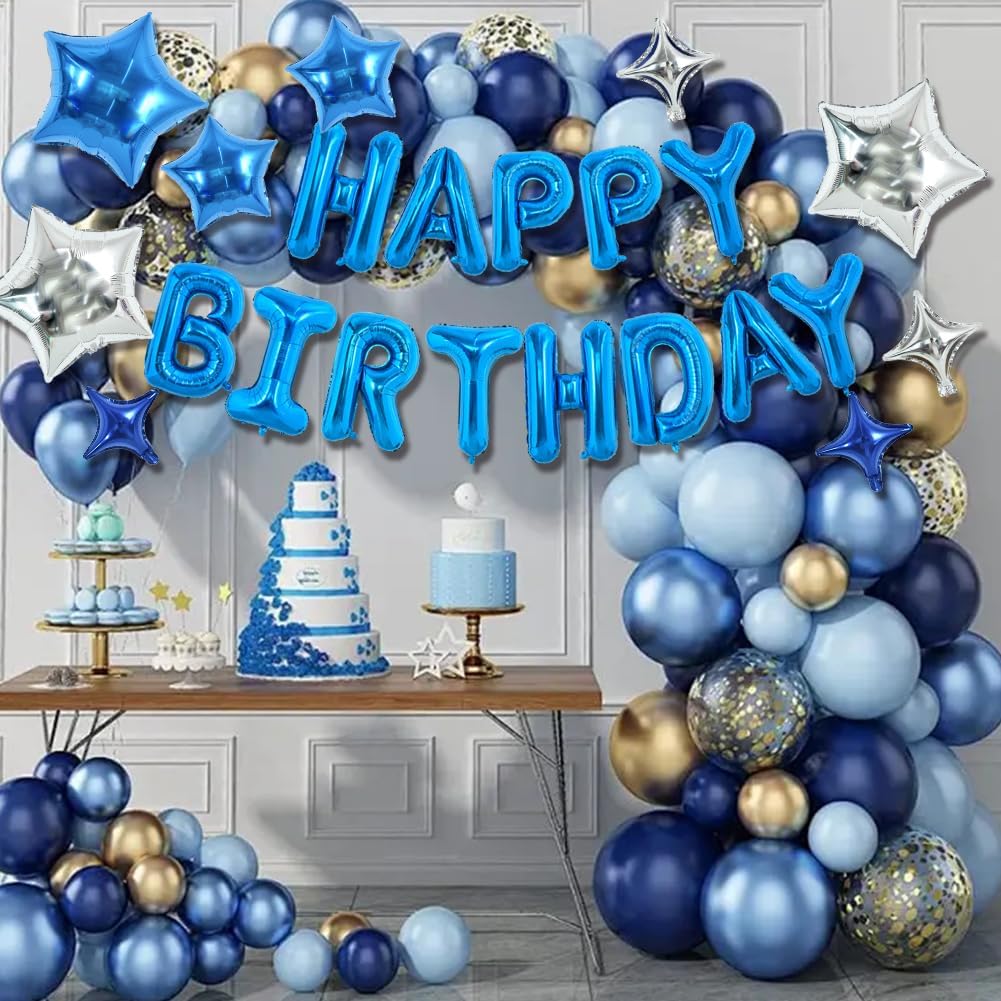 TONIFUL 35PCS 16 Inch Blue Happy Birthday Balloon Blue Happy Birthday Balloons Decorations with Star Balloons for Girls Boys Kids Men Women Adults Birthday Party Decorations Supplies