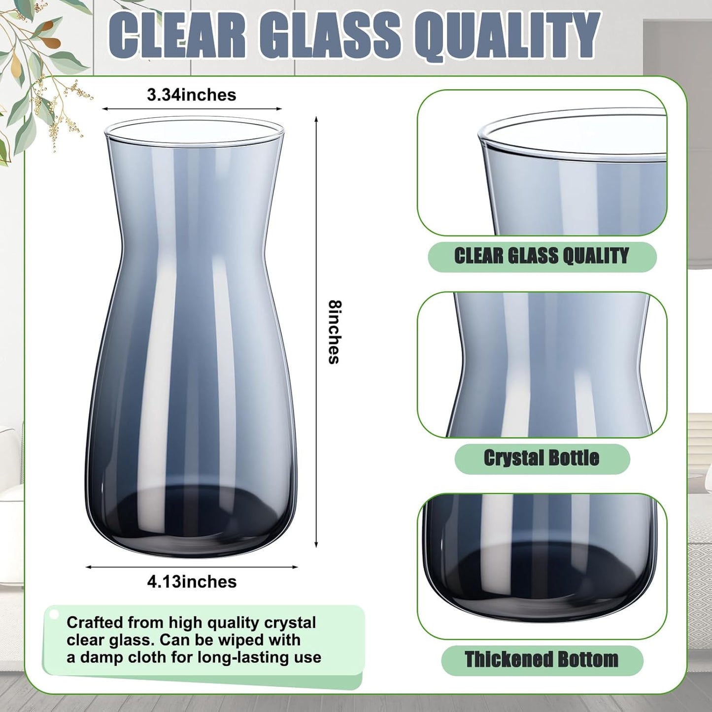 Thenshop 10 Pcs 8'' Tall Clear Flower Vase Wide Mouth Crystal Glass Boho Decorative for Centerpieces Bulk Tall Vase for Flower Bouquets Rustic Home Decor Wedding Housewarming Gift (Smoke Grey)