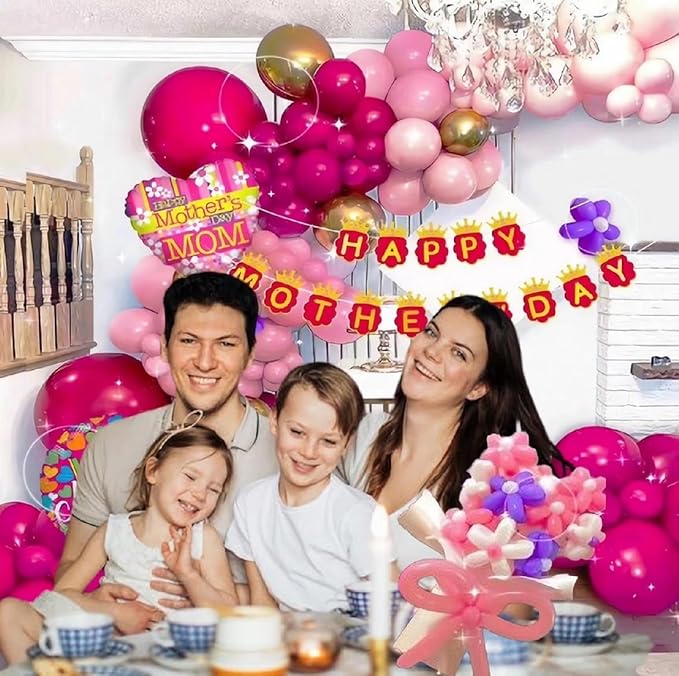 Mother's Day Party Decorations Set, Happy Mother's Day Balloon Garland Arch kit, Gifts for Mom Mother Day Balloons Supplies with Foil Balloons, Happy Mothers Day Banner for Best Gift Mom Mothers Women