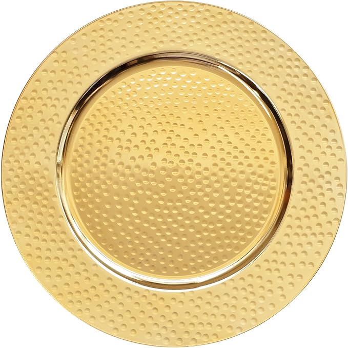 13" Hammered Charger Plates, Gold Elegant Dinner Plate Chargers Set of 6, Round Server Ware for Wedding Party Event Decoration