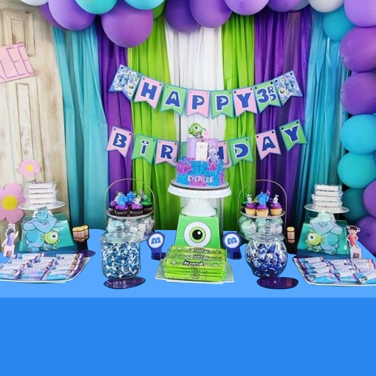 12 Pack Monster Plastic Tablecloth for Rectangle Tables, Blue Green Purple Disposable Table Cover, Rectangle Table Cloth for Birthday Monster University Party Supplies Decorations, 54 x 108 Inch
