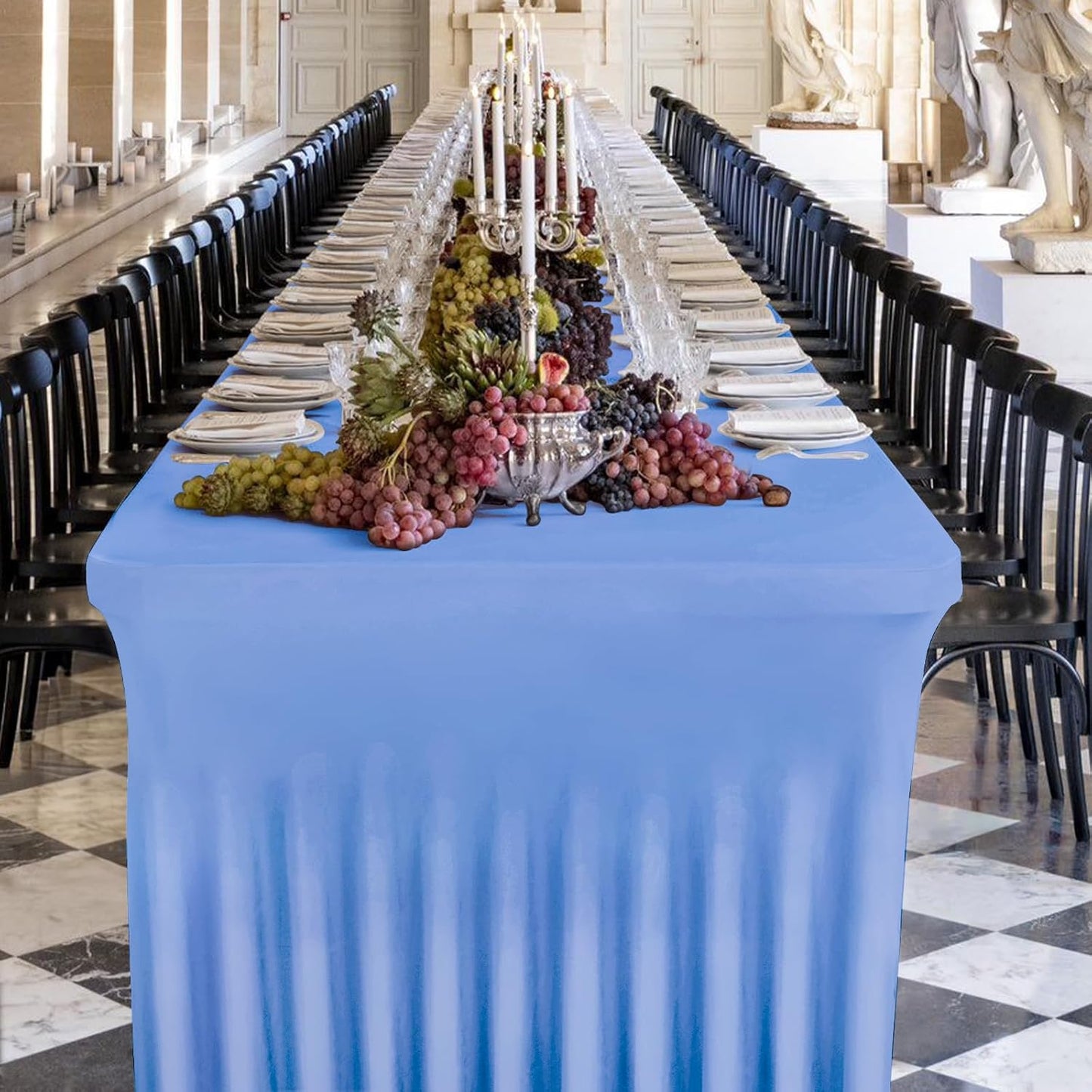 Table Skirts for 6ft Rectangle Tables - 1PCS Light Blue Table Covers for 6 Foot Tables, Wrinkle Resistant Ruffles Elastic Table Cloths and Table Skirt for Banquets/Weddings/Parties/Birthday