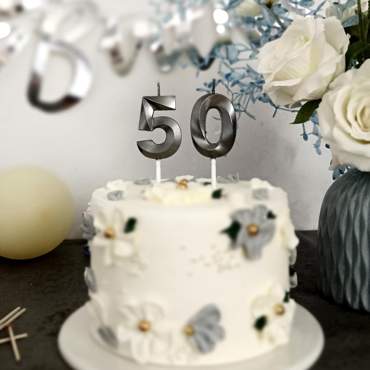 50th Birthday Candles Numbers for Cakes Candle Happy Fiftieth Birthday 3D Designed Wedding Anniversary Party Cake Topper Decorations (50, Black)