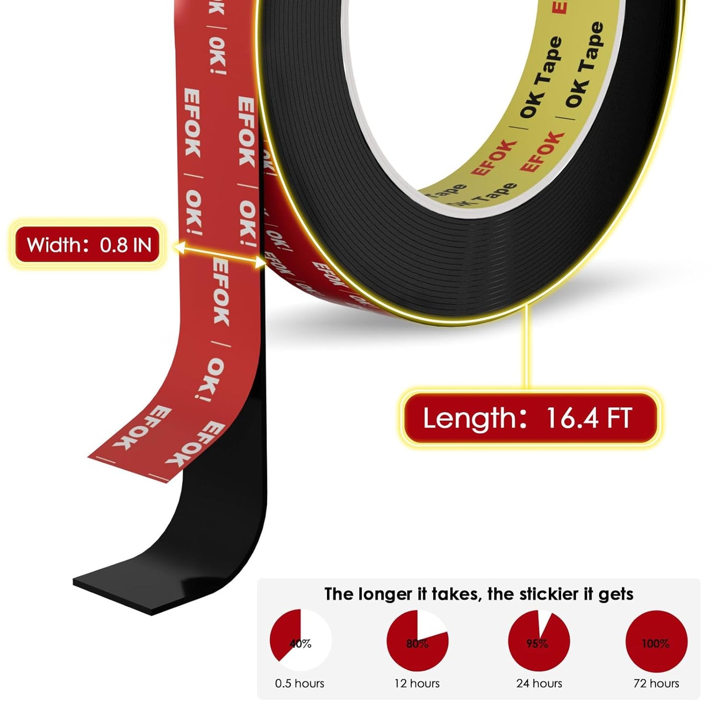 10 Packs Double Sided Tape Heavy Duty Mounting Tape 0.8 in X 16.4 Ft, Adhesive Tape for Wall, Foam Tape Waterproof for Automotive Strip Light Home, Office Décor