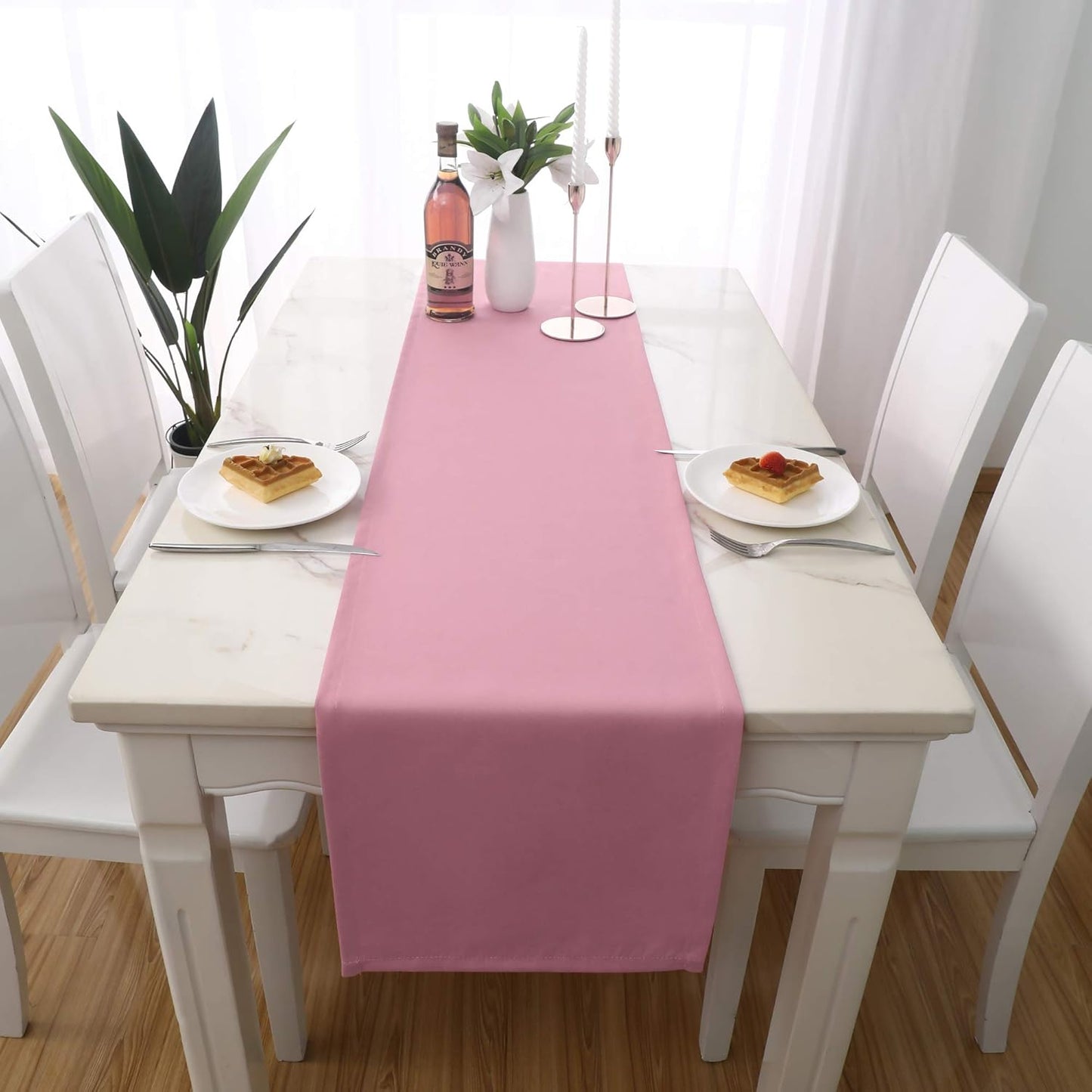 DUALIFE Valentines Day Table Runner 14x108 Inch Pink Table Runner Wedding Anniversary Party Mother's Day Table Runners Decor Hot Pink 2 Pieces