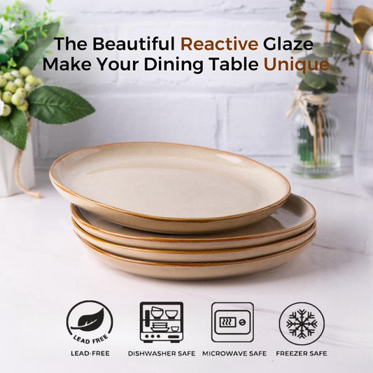 AmorArc Ceramic Dinner Plates Set of 4, 10.5 Inch Handmade Reactive Glaze Stoneware Plates, Large Rustic Shape Dinnerware Dish Set for Kitchen, Microwave & Dishwasher Safe, Scratch Resistant