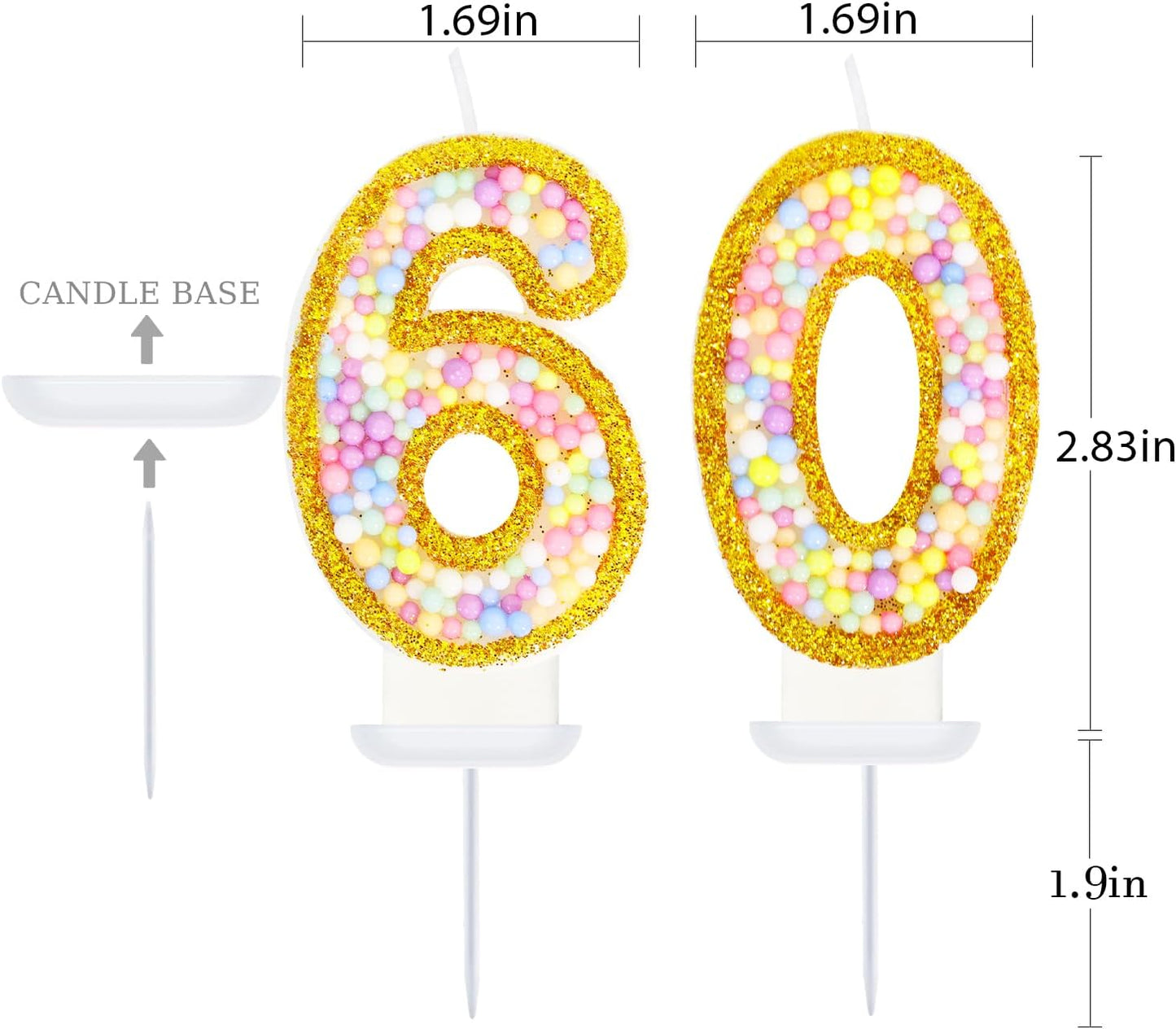 60th Birthday Candle for Women/Men, Golden Macaron Numeral Candles, Birthday Party Cake Decorations, Cake Topper for Birthday Party Supplies (Number 60)