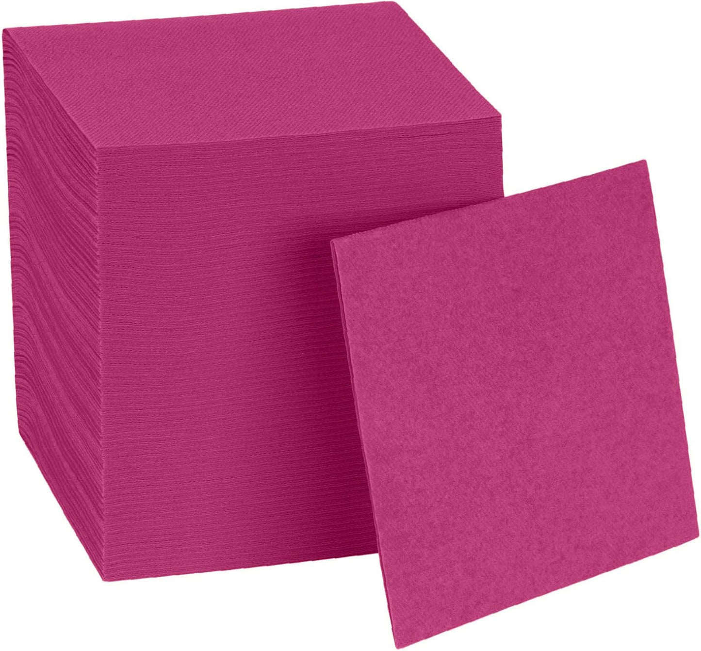 Disposable Fuschsia Cocktail Napkins Paper - 4" x 4" High-End Linen-Like Beverage Party Square Paper Napkin Pack for Bar, Cafe, Restaurant, Christmas, Birthday, Wedding, Baby Shower - 100 Count