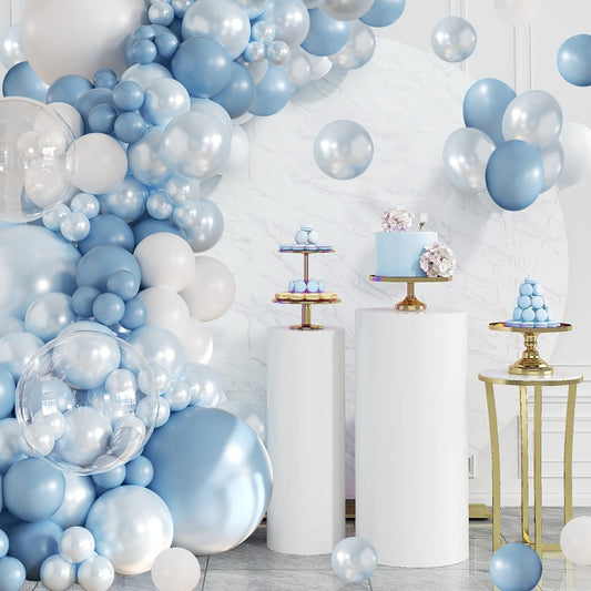 Dusty Blue Balloon Arch Kit 108Pcs Double Stuffed Balloons Garland Including Dusty Blue Pearl White Balloons Different Size for Birthday Baby Shower Bachelorette Party Decorations
