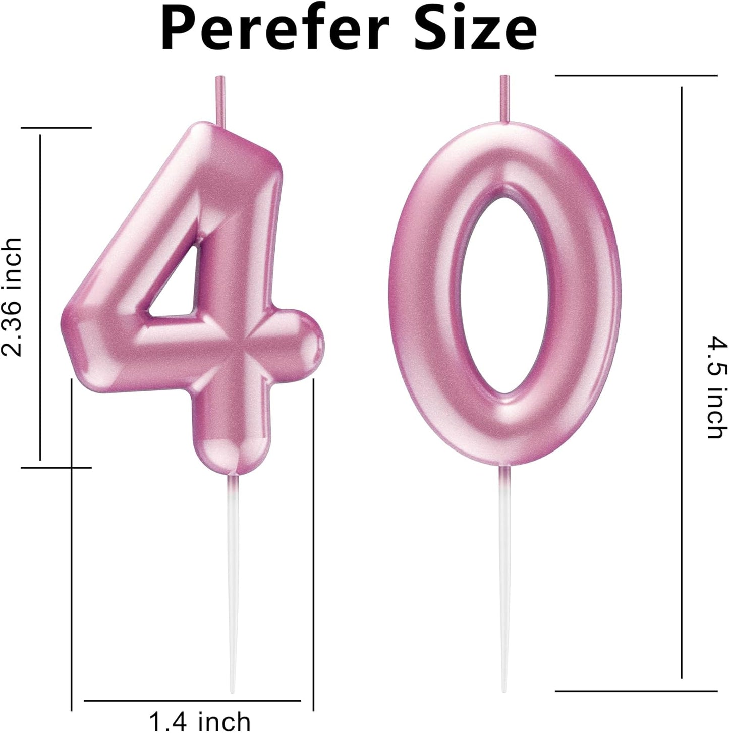 Pink Number 40 Candle Happy Birthday 3D Number Candles for Birthday Cake Party Decoration Wedding Anniversary Celebration Supplies