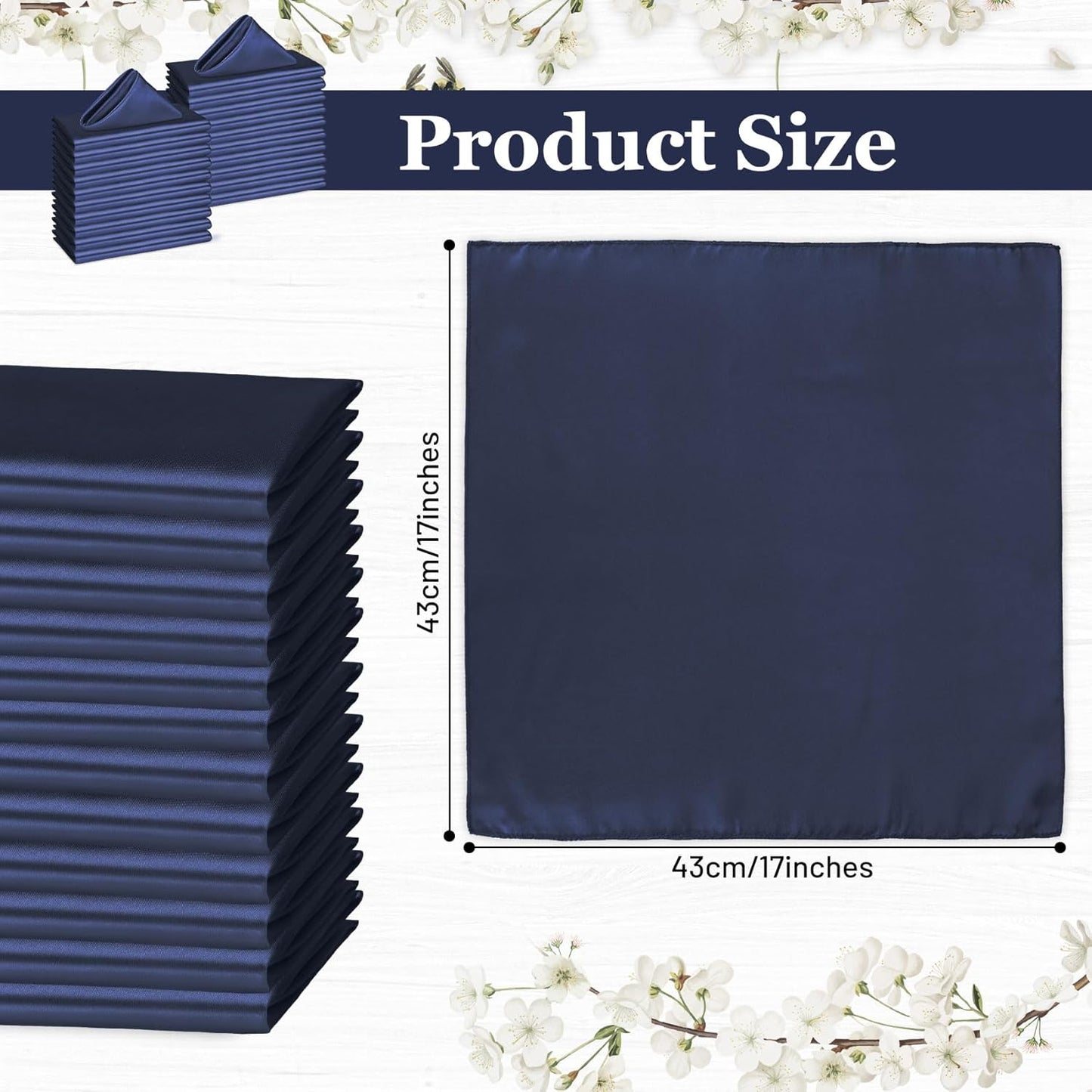 Bailarina 120 Pack Navy Blue Satin Napkins,17x17 Inches Wedding Napkins Square Soft Silky Table Napkins Bulk Decorative Elegant Cloth Napkin for Party Decoration, Banquet,Wedding,Graduation