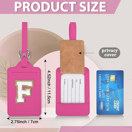 XSUIOY Personalized Initial Luggage Tags, Leather Chenille Letter Cute Luggage Tags with Privacy Name Card, Embroidered Travel Bag Backpack Tags Gifts for Women Kids Girls Teens