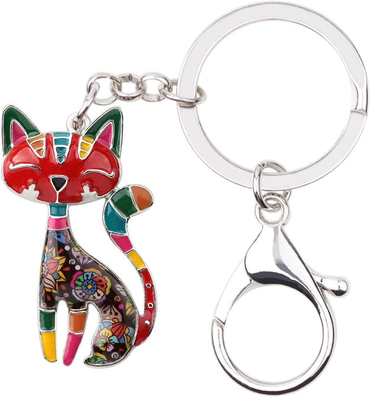 BONSNY Enamel Alloy Chain Cat Key Chains For Women Car Purse Handbag Charms keychains Gifts