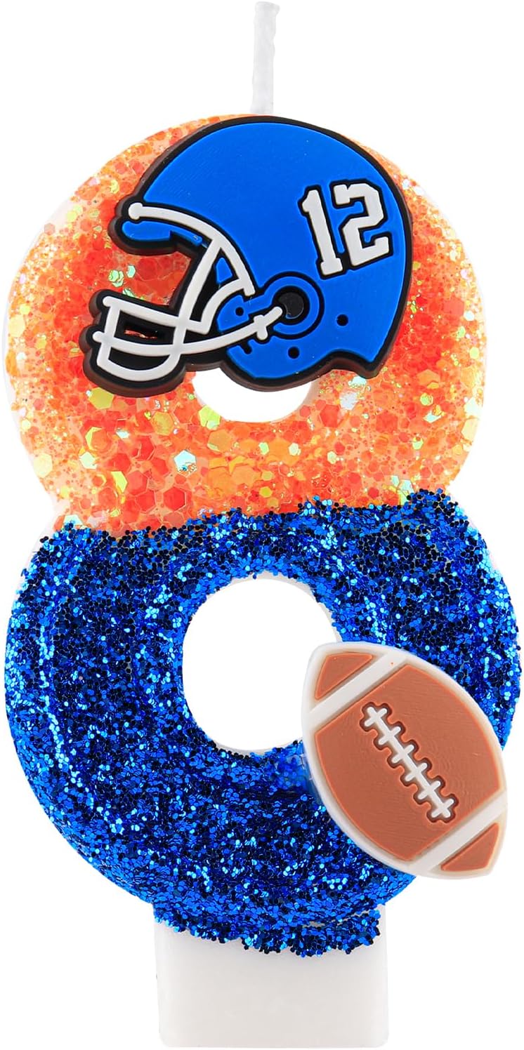 Football Birthday Candles Numeral 8 Candles Cake Topper Decorations Football Birthday Cake Decorations for Boys Girls Kids Party Supplies