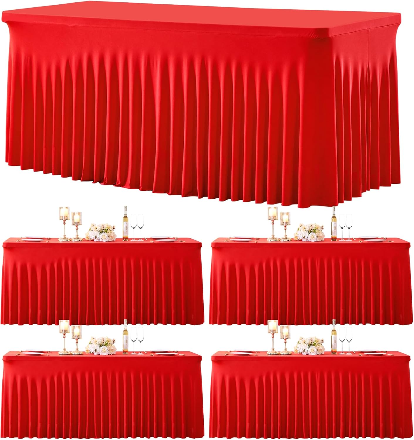 4 Pack Spandex Red Fitted Table Cloth for 6ft Rectangle Tables Red Stretch Tablecloth Table Covers Banquet Table Clothes Wrinkle Free Table Skirt for Parties Wedding