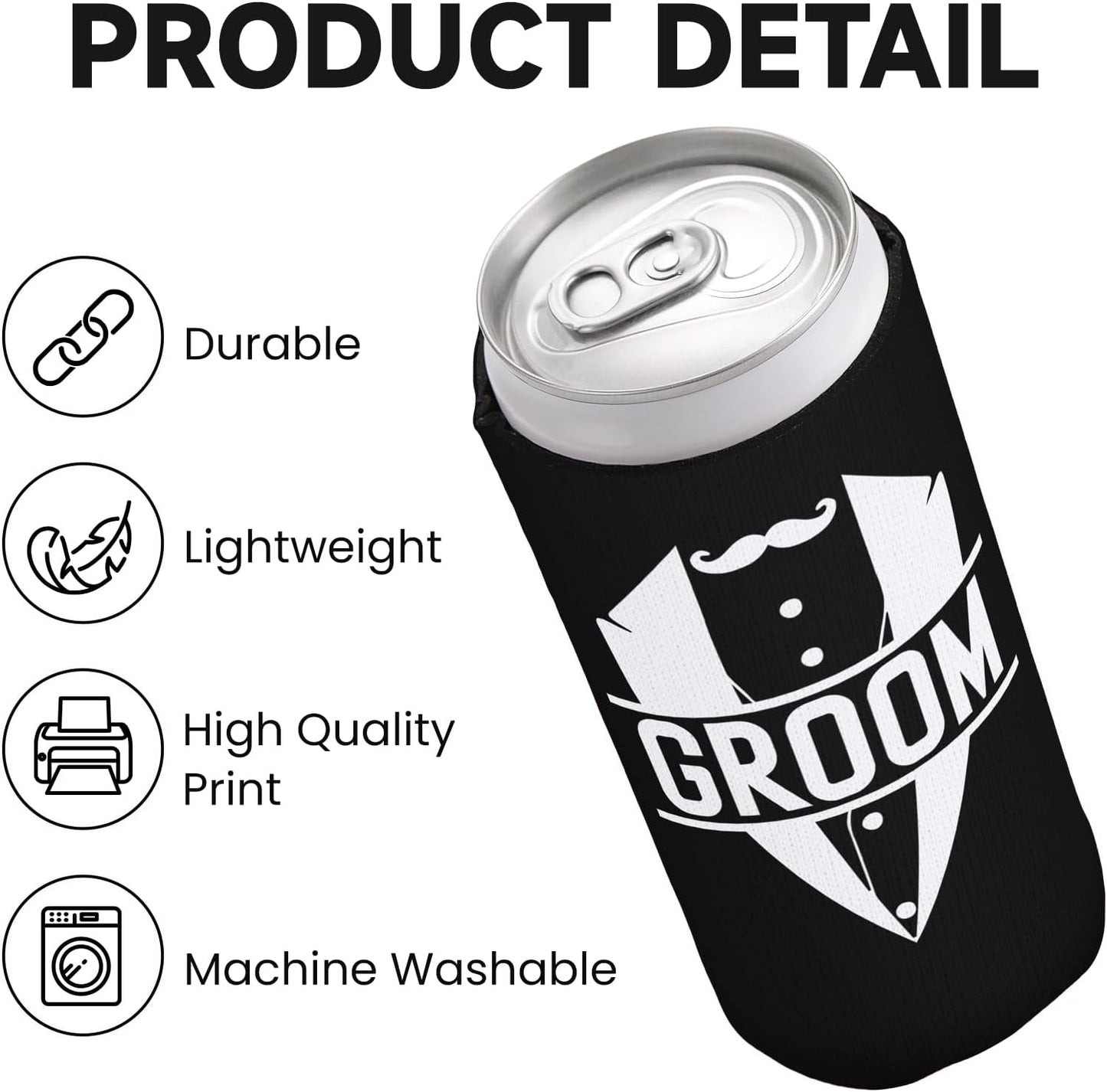 12 Pack Bachelor Party Can Coolers with Groom Squad Design, Insulated Neoprene Beer Sleeves for Men, Black & White Reusable Drink Holders Groomsmen Gifts