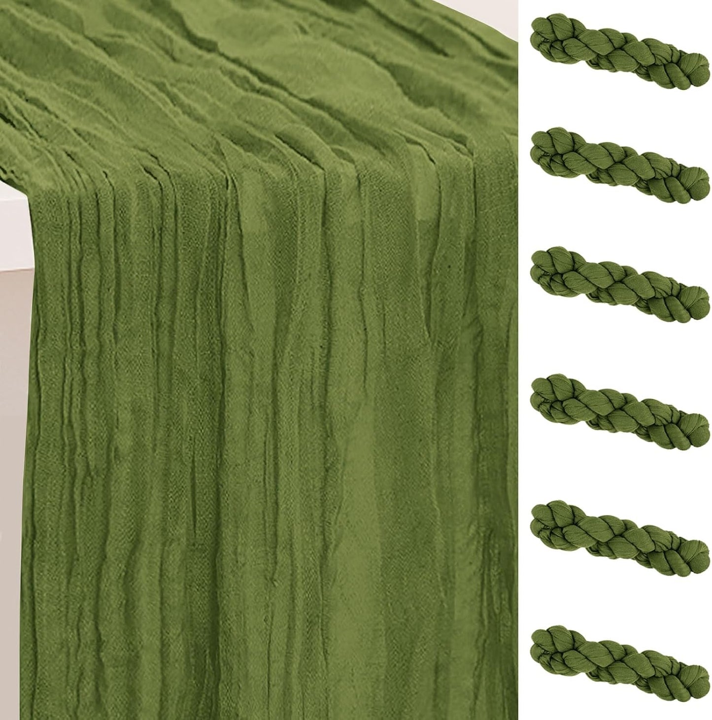 6 Pack Olive Green Cheesecloth Table Runner 35x120 Inch 10Ft Rustic Gauze Cheese Cloth Table Runner Sheer Cheesecloth Table Runners for Wedding Party Bridal Shower Decoration