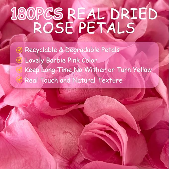 Real Pink Rose Petals – 180+PCS Freeze Dried Flower Confetti for Wedding, Proposal, Romantic Night, Table Centerpiece Décor (1.75oz/50g)