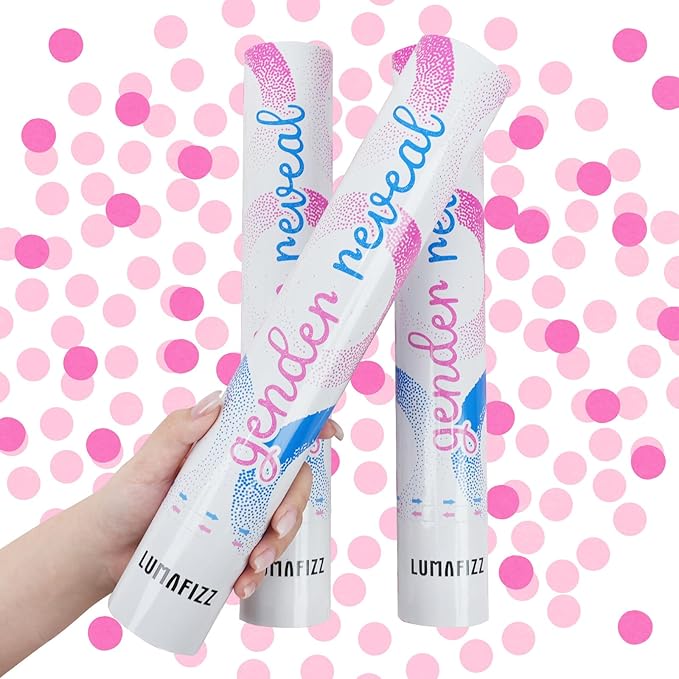 Gender Reveal Confetti Cannon - Confetti Poppers - Pink, 2 Pack - Baby Girl Gender Reveal Party Poppers - Pink Paper Baby Party Supplies Pop Gun