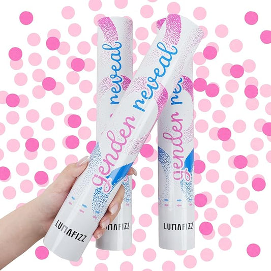 Gender Reveal Confetti Cannon - Confetti Poppers - Pink, 2 Pack - Baby Girl Gender Reveal Party Poppers - Pink Paper Baby Party Supplies Pop Gun