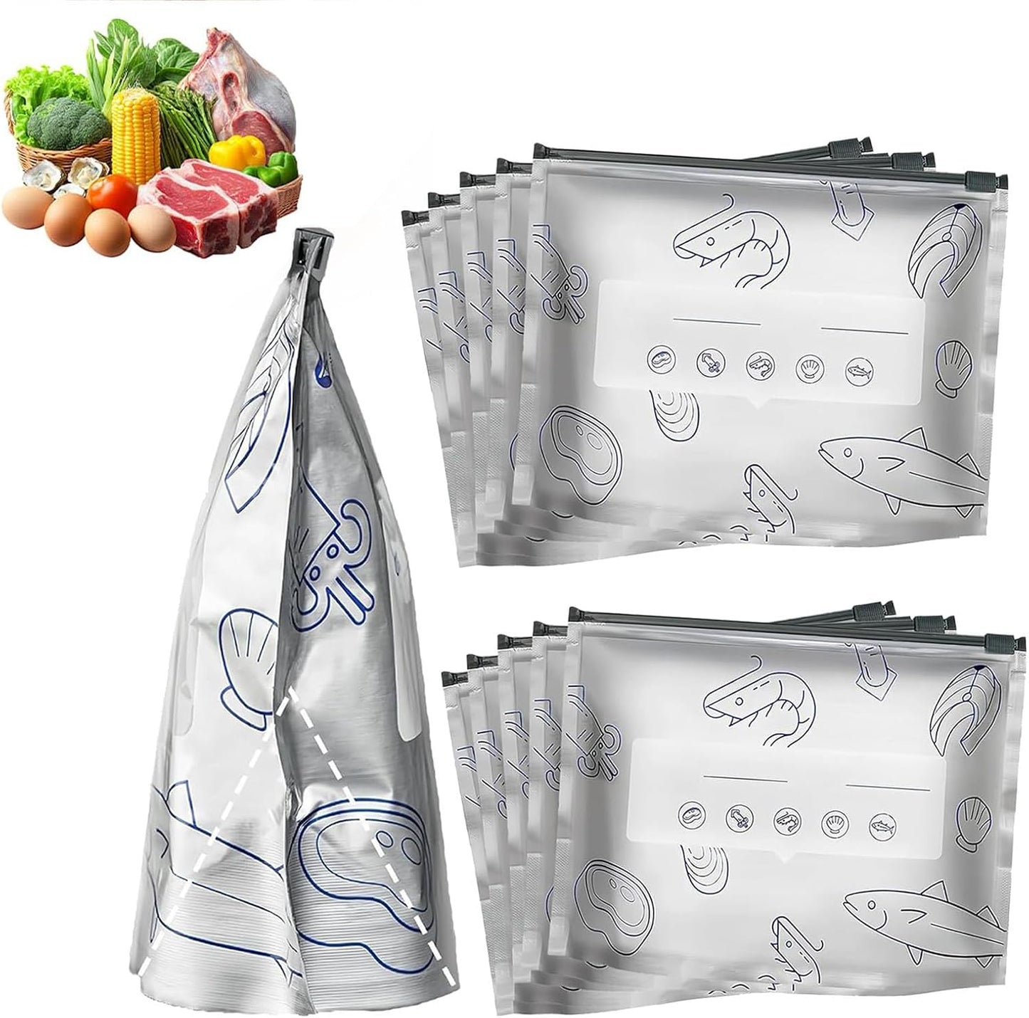 Reusable Aluminum Foil Sealable Storage Bags, 2026 New Resealable Vacuum Zipper Pouches for Food, Stand Up Foil Sealable Bags with Label and Zip Lock for Vegetable Fruit Meat (20Pcs, Small)