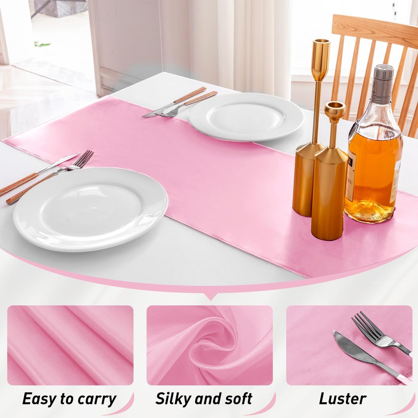 20 Pack Satin Table Runner 12 X 108 Inch Silk Table Runner for Party,Wedding, Birthday, Banquets,Decoration(Pink)
