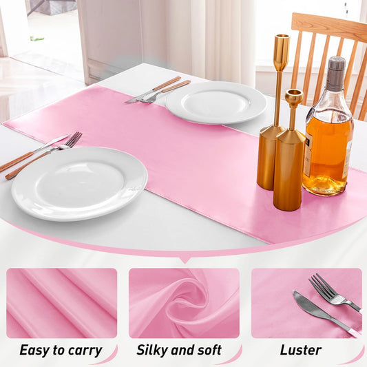 5 Pack Table Runner 12 X 108 Inch Silk Table Runner for Party,Wedding, Birthday, Banquets,Decoration(Pink)