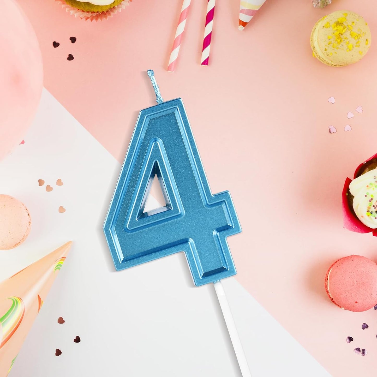 BEAN LIEVE Blue Birthday Candles Number 4, Blue Number Candles, Cake Number Candles for Birthday Parties and Wedding Anniversary Celebrations