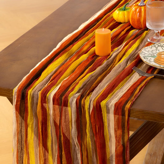 Socomi 3pcs Fall Stripe Cheesecloth Table Runner Gauze 120 Inch Rustic Boho Cheese Cloth Runner for Wedding Party Baby Bridal Shower Centerpiece Decoration Holiday Home Decorations
