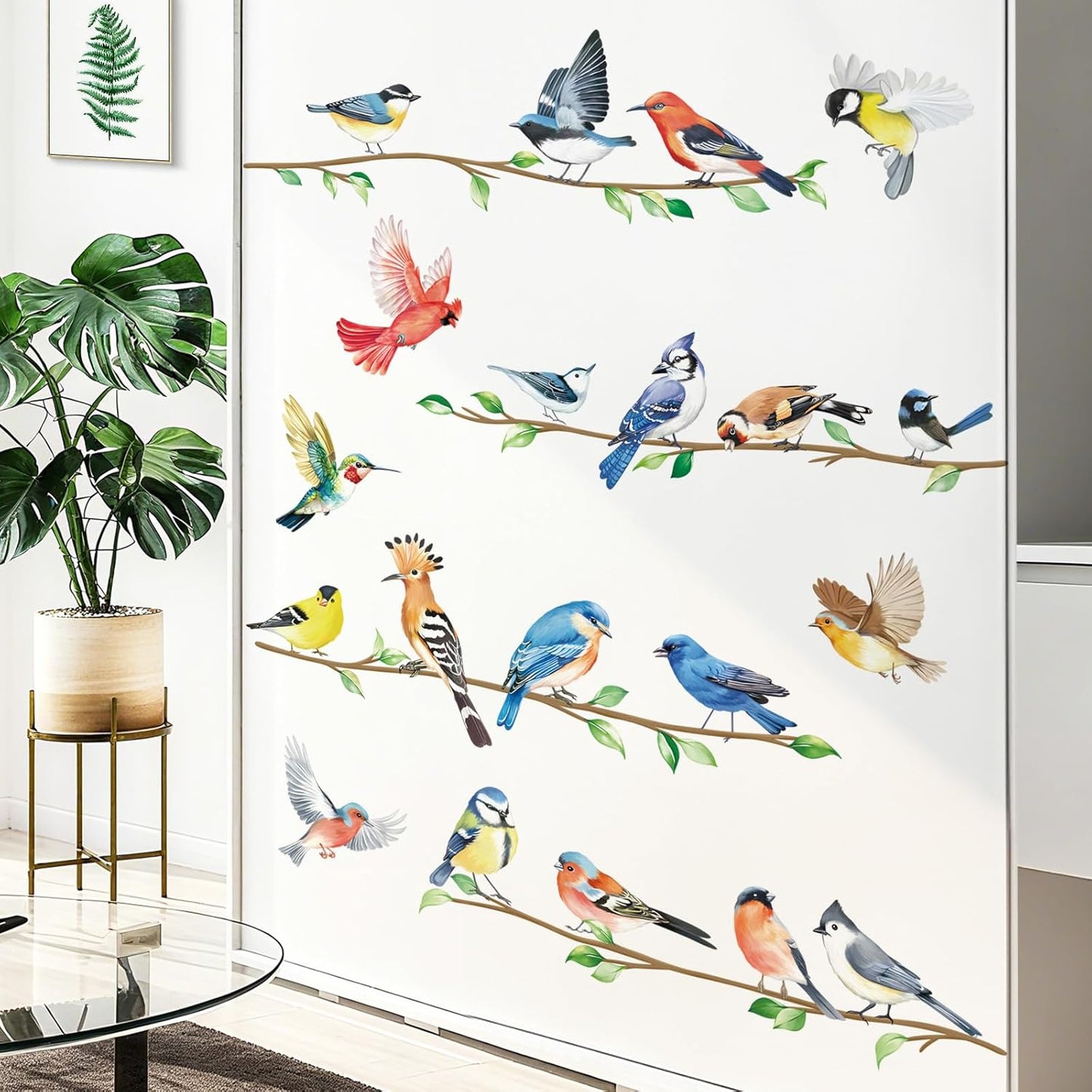 decalmile Birds on Branch Wall Decals Colorful Bird Wall Stickers Bedroom Living Room Office Kitchen Home Decor