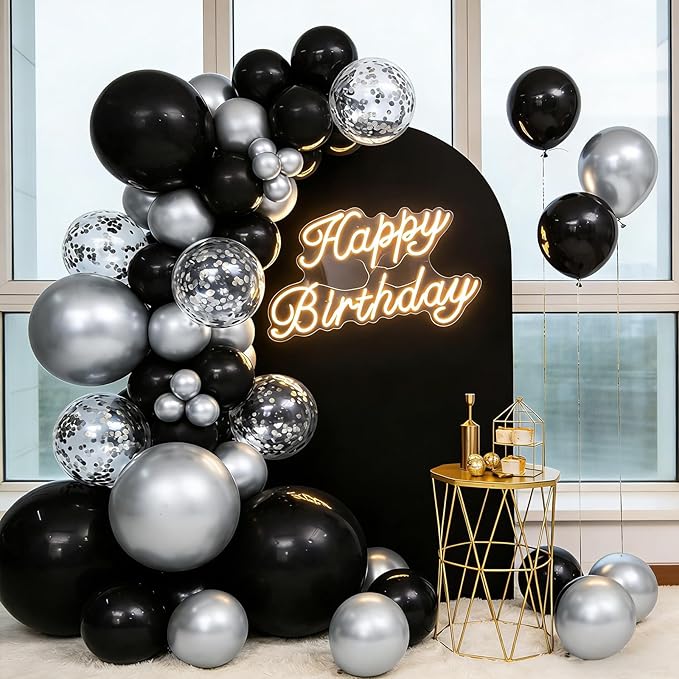 99Pcs Black Balloon Arch Kit - 18/12/10/5 inch Different Sizes Matte Black Latex Balloons Garland for 2026 Graduation, Birthday, Wedding, Halloween Party Decor