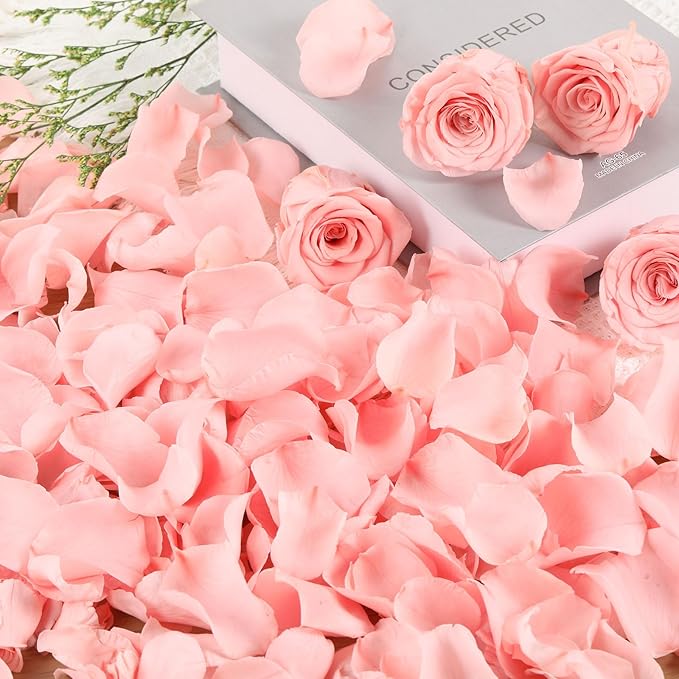 Dried Real Rose Petals, Preserved Flower Petals Confetti for Wedding, Romantic Night for Her Set, Engagement, Bridal Shower, Valentine's Day, Flower Girl Party Dinner Table Decor (1.4oz, Pink)