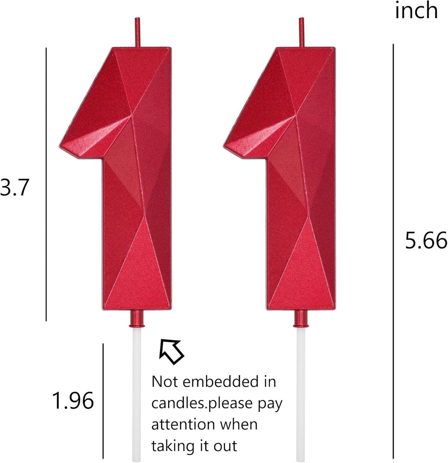 DERVENTA Birthday Candles Big Numbers 3D Red 3.7 inch Party Cake Topper 1 Piece (Number 11 Red)
