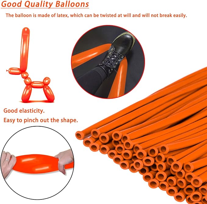 260 Long Balloons 100 Pack Orange Twisting Animal Balloons Thickening Latex Modeling Long Magic Balloons for Animal Model Weddings Birthdays Festival Party Decorations