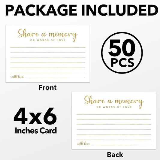 Share a Memory Cards for Celebration of Life, Graduation, Retirement, Birthdays, Guest Book Ideas, Funeral Sign In Book For Memorial Service, 4x6 Inches Set of 50 Pcs(Gold) -A10