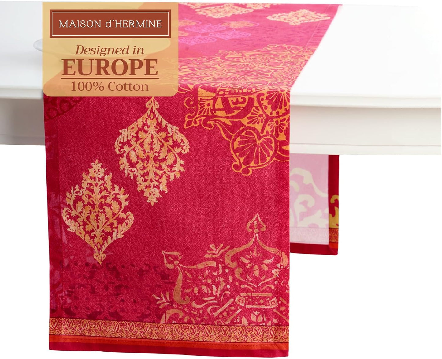 Maison d' Hermine Table Runner 100% Cotton Single Layer Table Runners 108 inches Long for Thanksgiving Christmas Decorations Home Kitchen Dining Party Wedding (Versailles, 14.5" x 108")