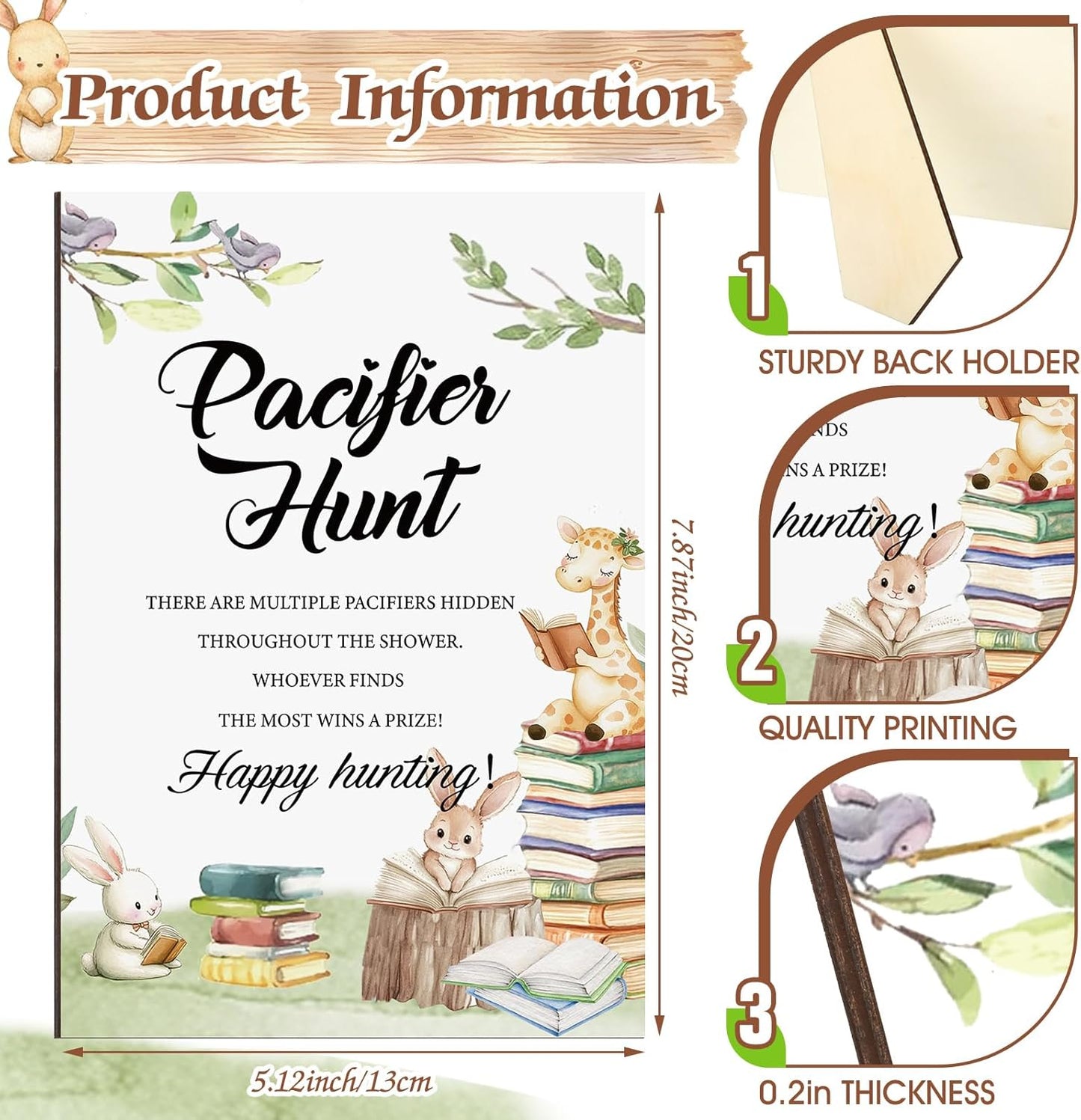Thyle 51 Pcs Pacifier Hunt Baby Shower Games Include Hunt Sign and 50 Acrylic Pacifiers for Baby Shower Game Decoration Gift Sets Gender Reveal Party Decor(Story Book)