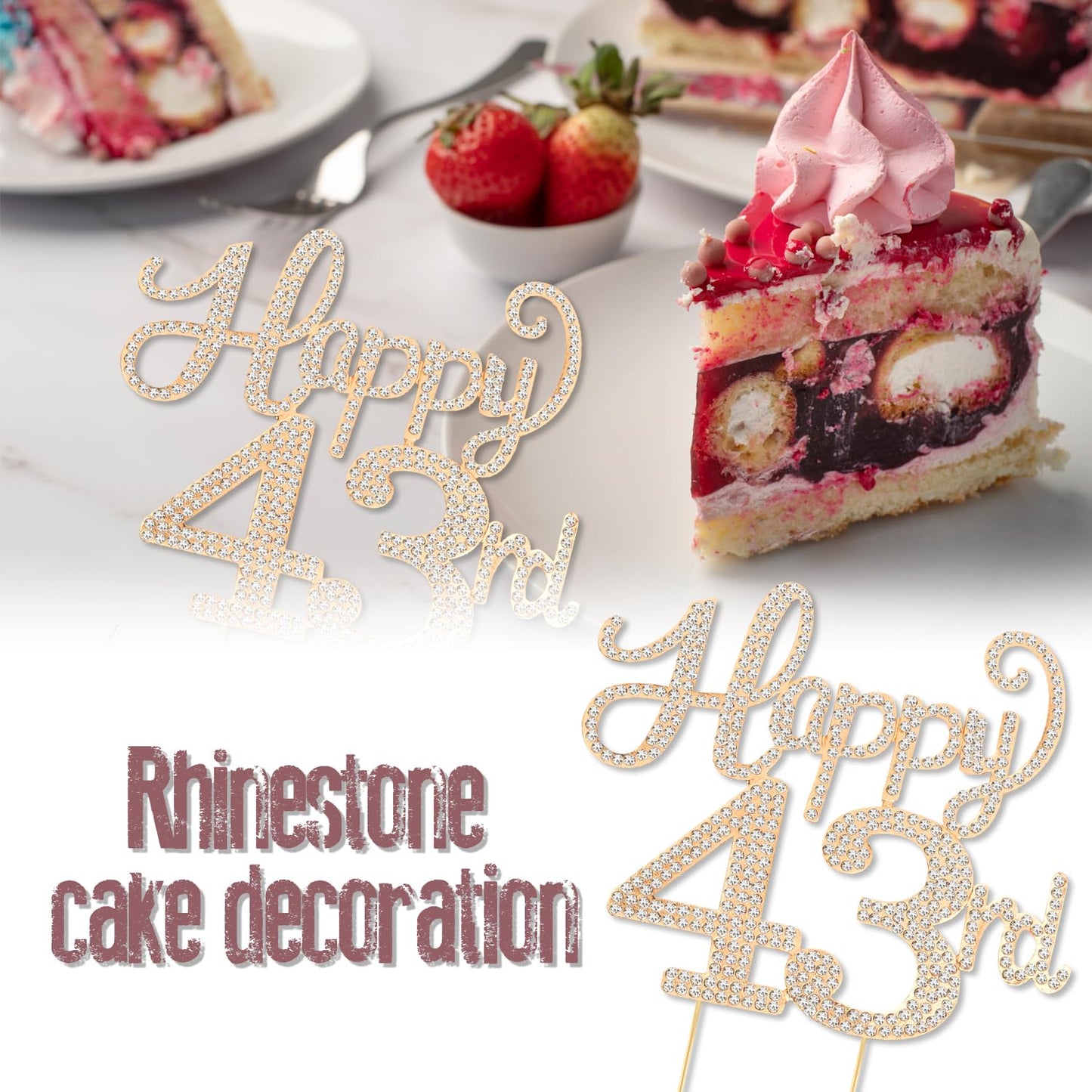 Happy 43rd Birthday Decorations,43rd Birthday Gold Rhinestone Cake Topper - Cheers to 43 Years Old Bday Party Metal Sparkly Cake Centerpieces Sign.