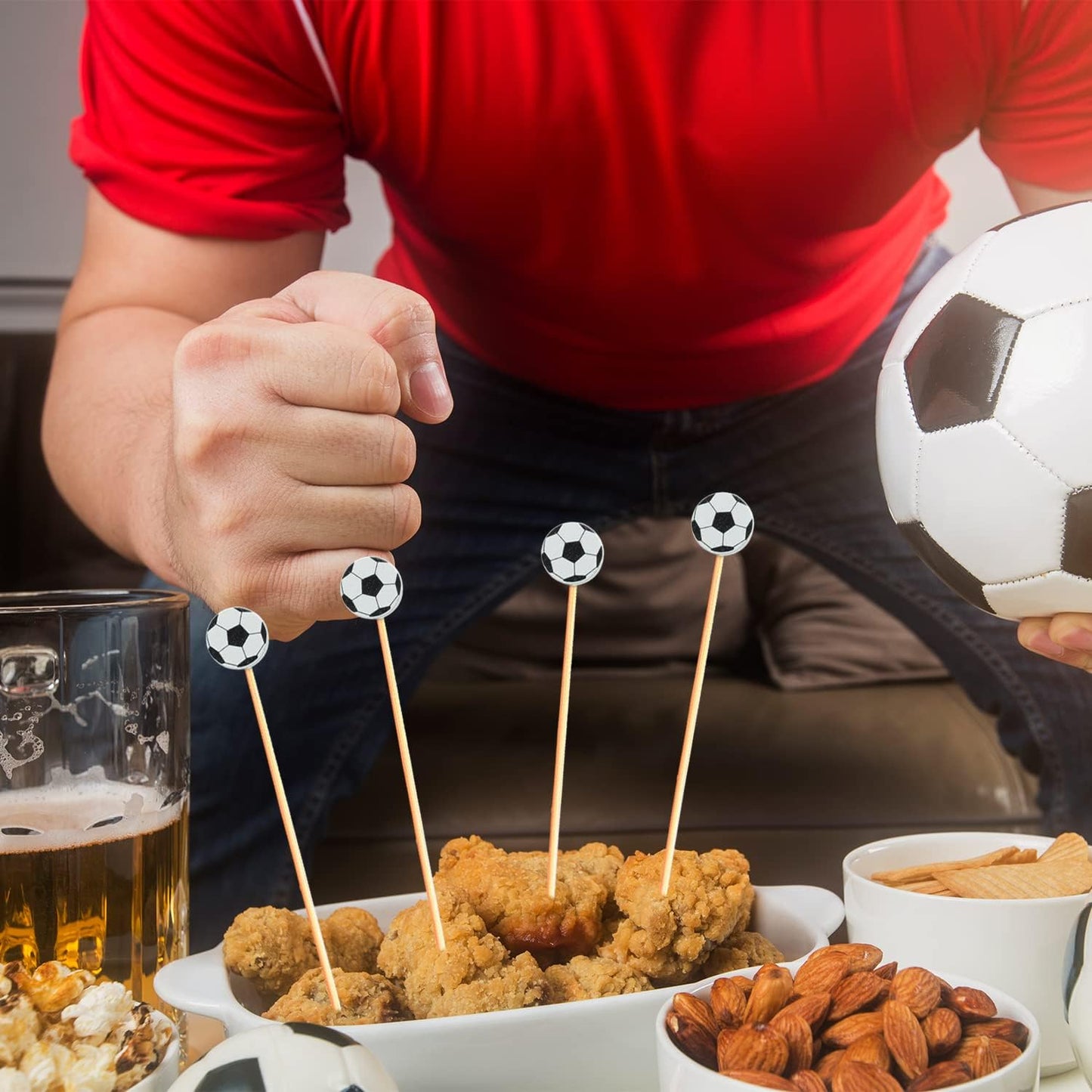 Soccer Cocktail Picks 5" Sport Ball Soccer Decoration Toothpicks Sandwich Appetizer Skewers Swizzle Sticks for World Cup Football Champions League Sports Catered Event Birthday Themed Party Supplies