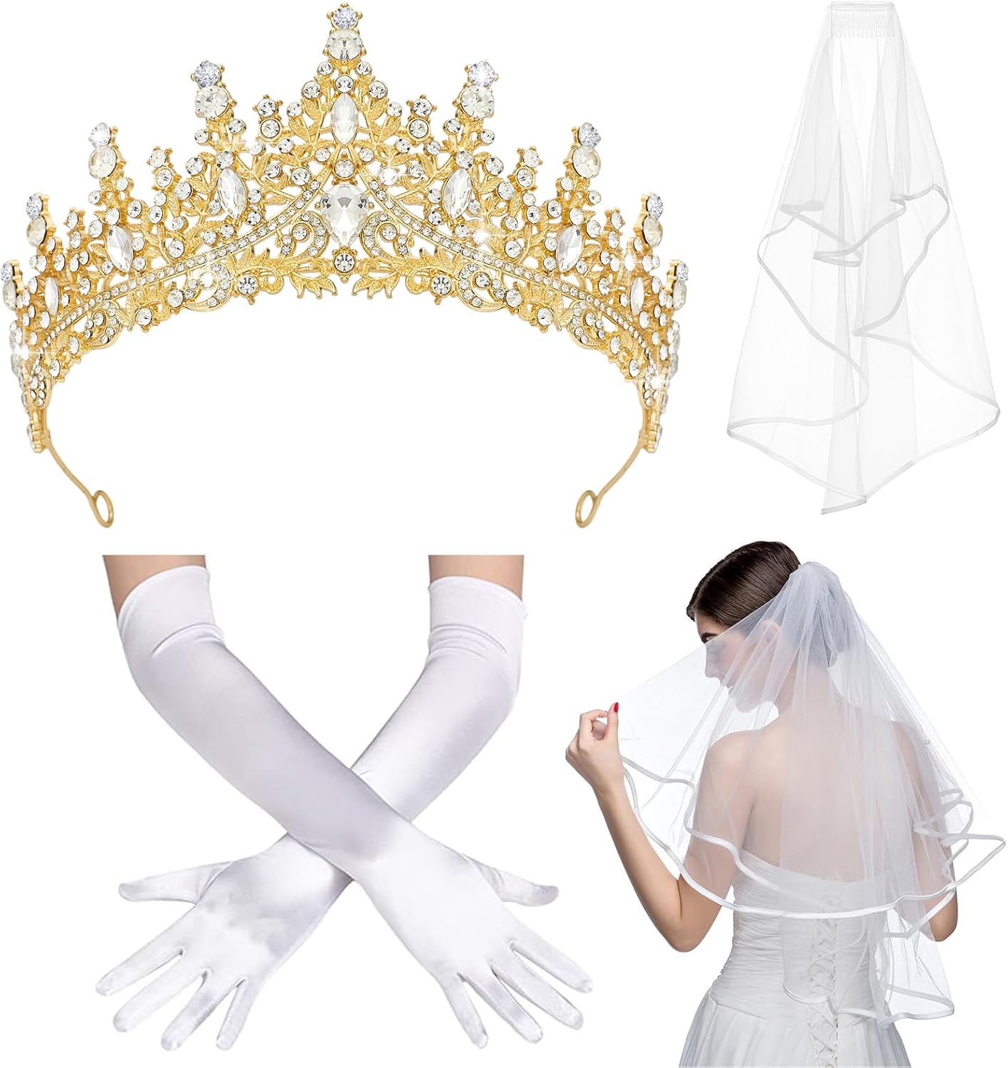 Crystal Tiaras & Crowns for Women, Bride Royal Queen Headband Princess Headpieces for Birthday Cake Crown & Prom Pageant Party