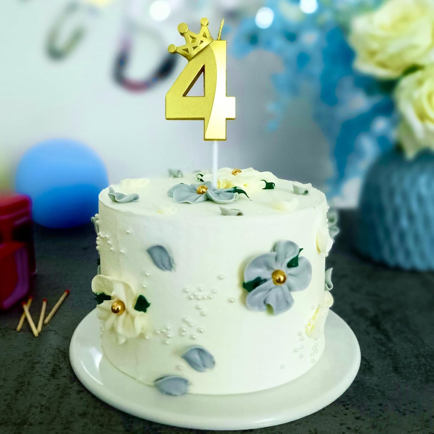 Number 4 Birthday Candle Four Years Old Happy Birthday Number Candles Cake Topper Decorations 3D Crown (Crown-4, Gold)