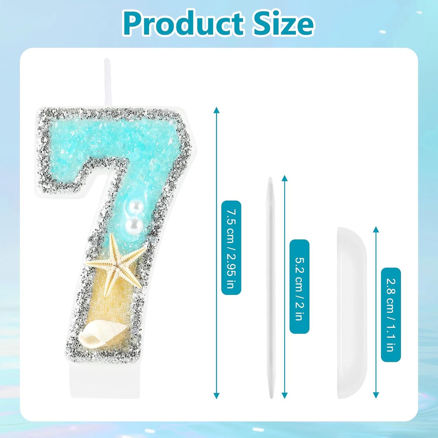 Beach Birthday Candle Starfish Number 7 Candles 7th Cake Candle Blue Birthday Cake Topper Cupcake Decorations Party Decor Anniversary Celebrations Supplies Favors